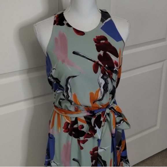 Slate & Willow green floral midi dress sleeveless size 0 blue orange maroon - Picture 3 of 9